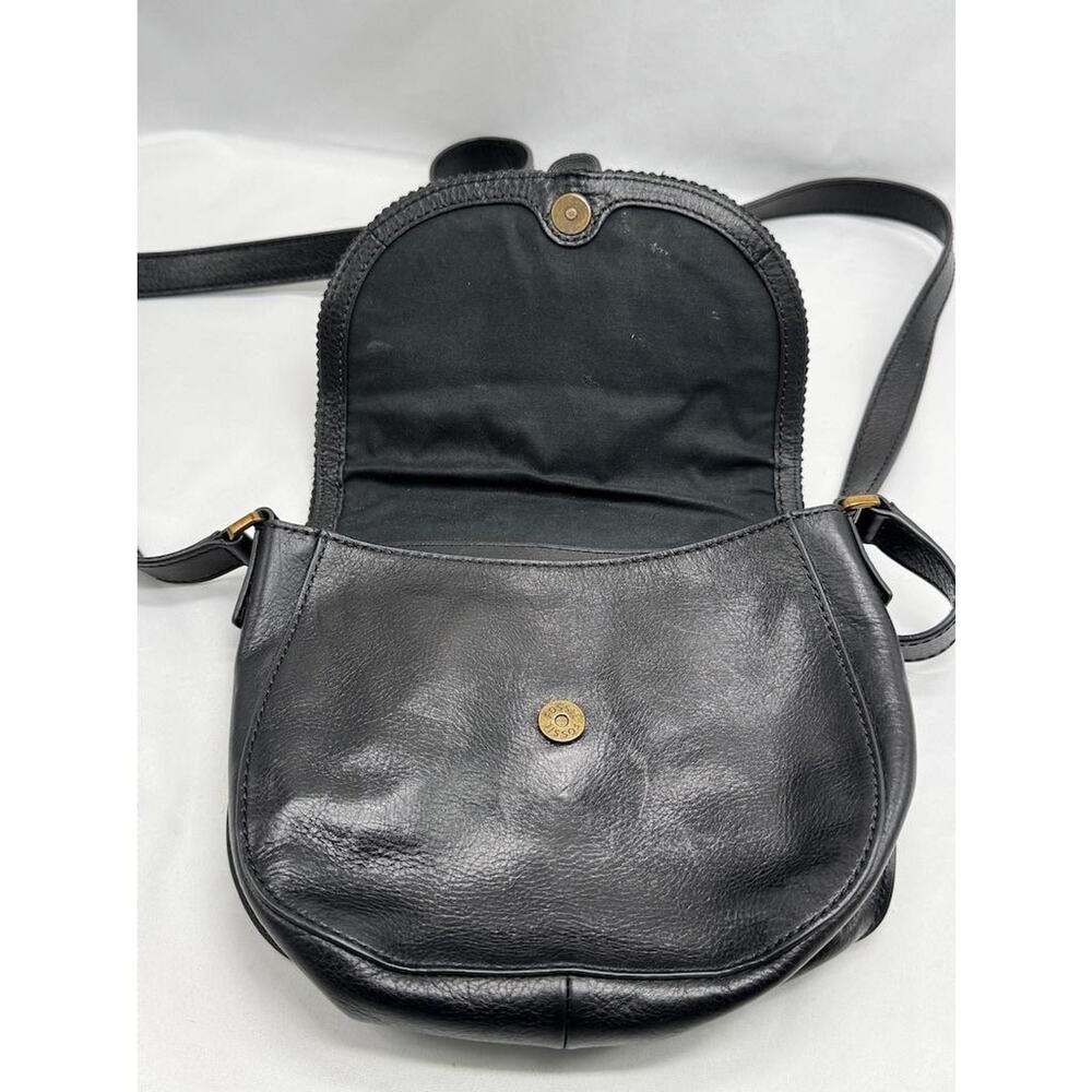Fossil Crossbody Bag Womens Medium Black Leather Saddle Tassel Flap Purse Boho - Picture 6 of 10